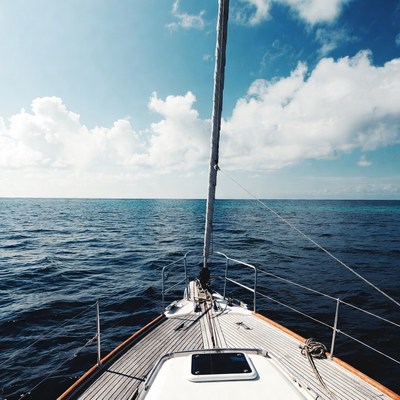Sailboat bow on ocean