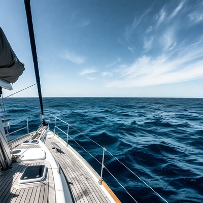 Sailboat on ocean with blue sky