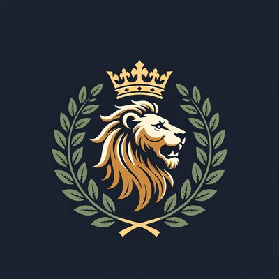 Crowned Lion Head with Laurel Wreath