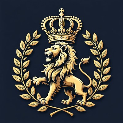 Golden Crowned Lion with Laurel Wreath