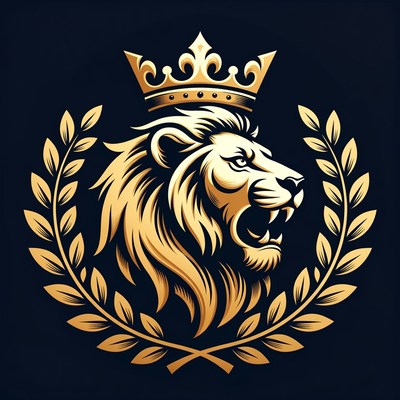 Golden Lion Head with Crown and Laurel