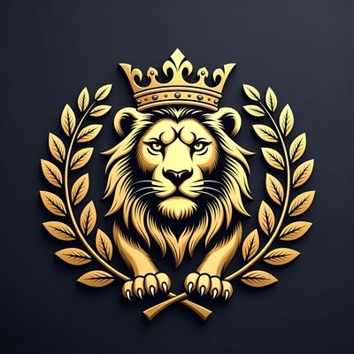 Golden Lion Head with Crown and Laurels