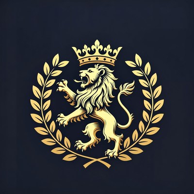 Crowned Golden Lion with Laurel Wreath
