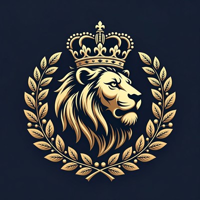 Golden Lion Head with Crown and Laurel