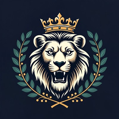 Majestic Lion with Crown and Laurel
