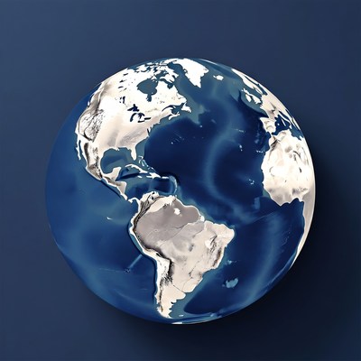 Earth Globe on Dark Blue Background