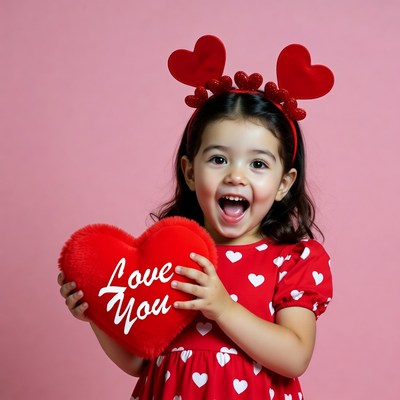 Girl holding Love You heart with bunny ears