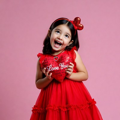 Girl holding I Love You heart dress