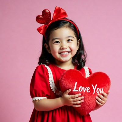 Asian girl holding love you heart