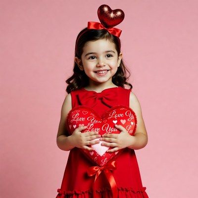Girl holding heart with love you hearts