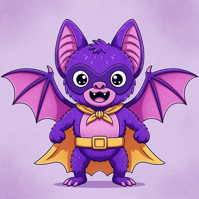 Cute purple bat superhero illustration