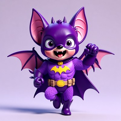 Cute Purple Bat Superhero Running