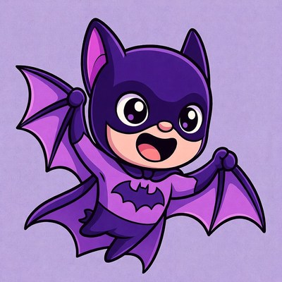 Cute purple bat superhero flying