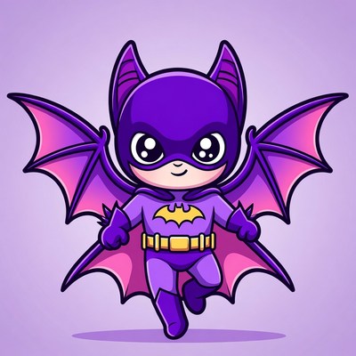 Cute Batgirl illustration flying