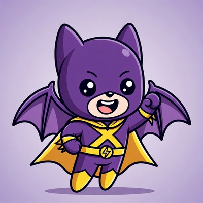 Cute Purple Bat Superhero Illustration