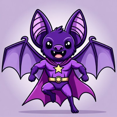 Purple Cartoon Bat Superhero
