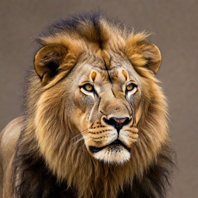 Close-up lion face with mane