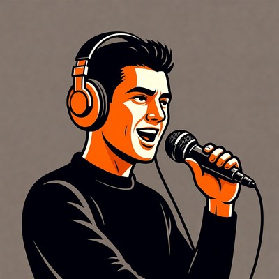 Man singing with headphones and microphone