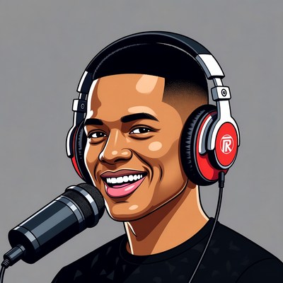 Smiling Black man with headphones and microphone