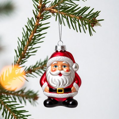 Santa Claus ornament on Christmas tree branch
