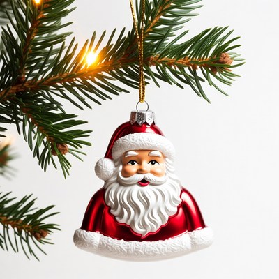 Santa Claus Ornament on Christmas Tree Branch