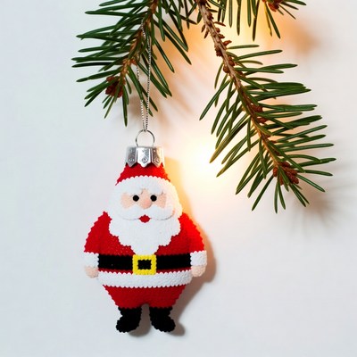 Felt Santa Claus Ornament on Pine Branch