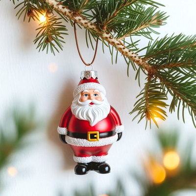 Santa Claus Ornament Hanging on Christmas Branch