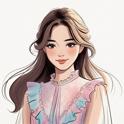 Anime girl in pink frilled blouse