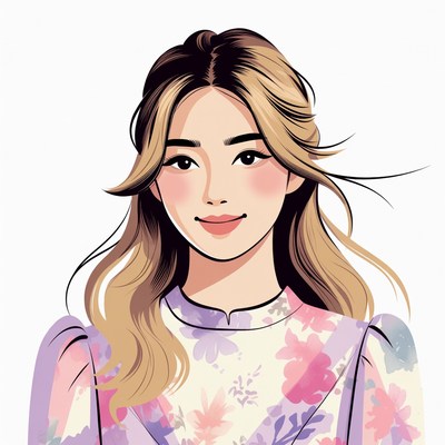 Asian woman in floral blouse