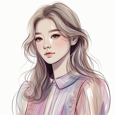 Asian girl with long wavy hair