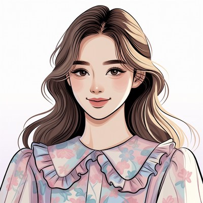 Asian girl in floral collar blouse