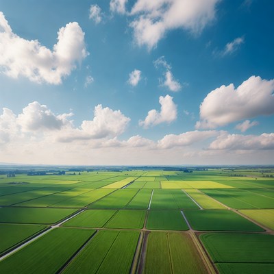 Aerial View of Green Rice Fields