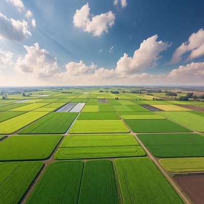 Aerial View of Patchwork Green Farmlands
