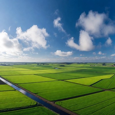 Aerial View Green Rice Fields