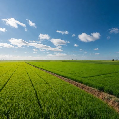 Vast Green Rice Paddy Field