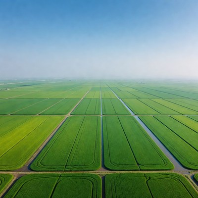 Aerial View of Green Rice Fields