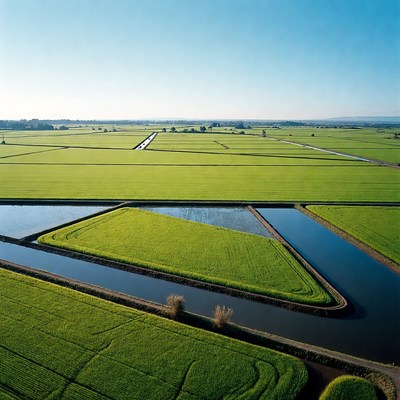 Aerial View of Rice Paddy Fields