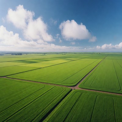 Aerial View of Green Paddy Fields