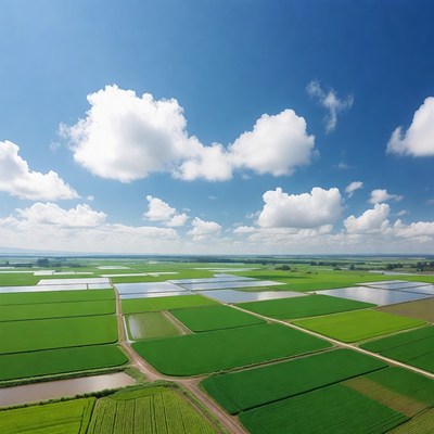Aerial View of Rice Paddy Fields