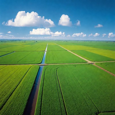 Aerial View of Green Rice Fields