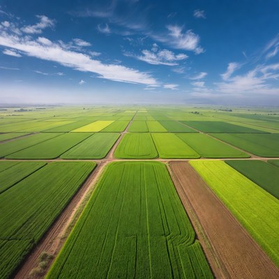 Aerial View Green Farmland Fields