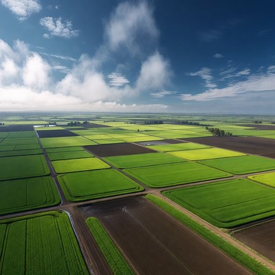 Aerial View Green Farmland Fields