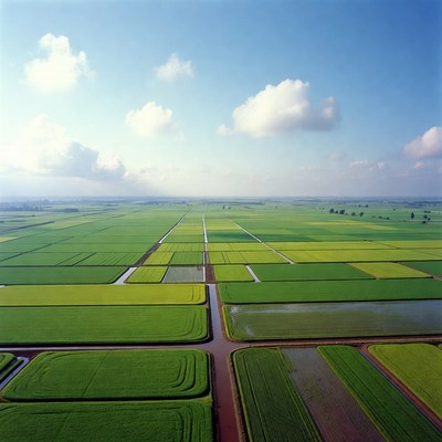 Aerial View of Green Rice Fields