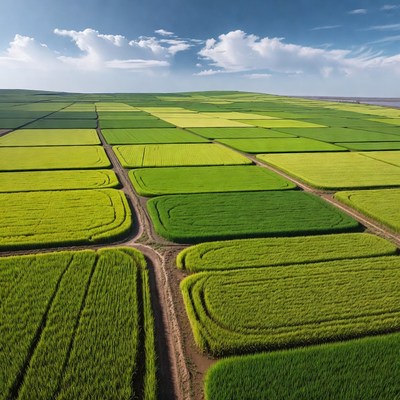 Aerial View Green Quilted Farmland Fields