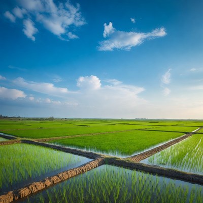 Green Rice Paddy Fields
