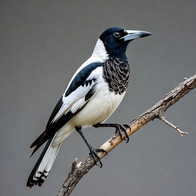 Pied Butcherbird perched on branch