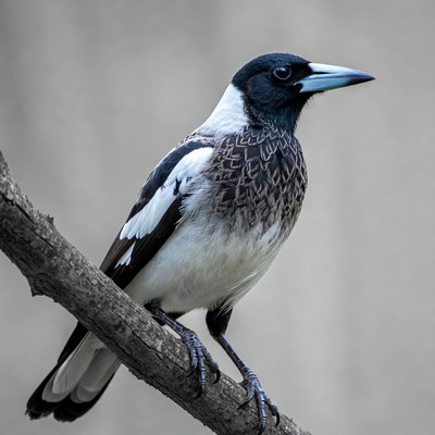Pied Butcherbird perched on branch