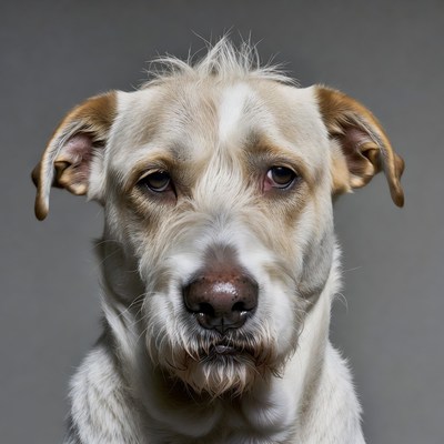 Closeup of sad-eyed yellow dog