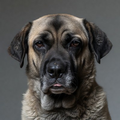 Closeup of fawn Mastiff dog face