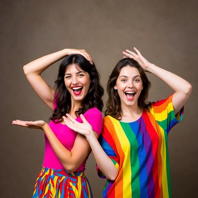Two women posing with hands framing faces